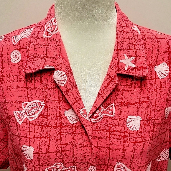 Dee California Blouse/Top Fish Seashells Starfish Button Front Collar Women's L - Picture 2 of 11